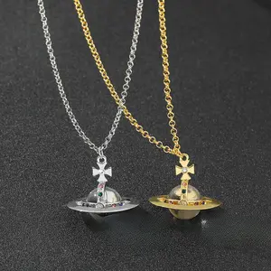 Empress Dowager Weiwei'an Necklace Glass Three-Dimensional Saturn Colorful Crystals European American Sweet Cool Jewelry