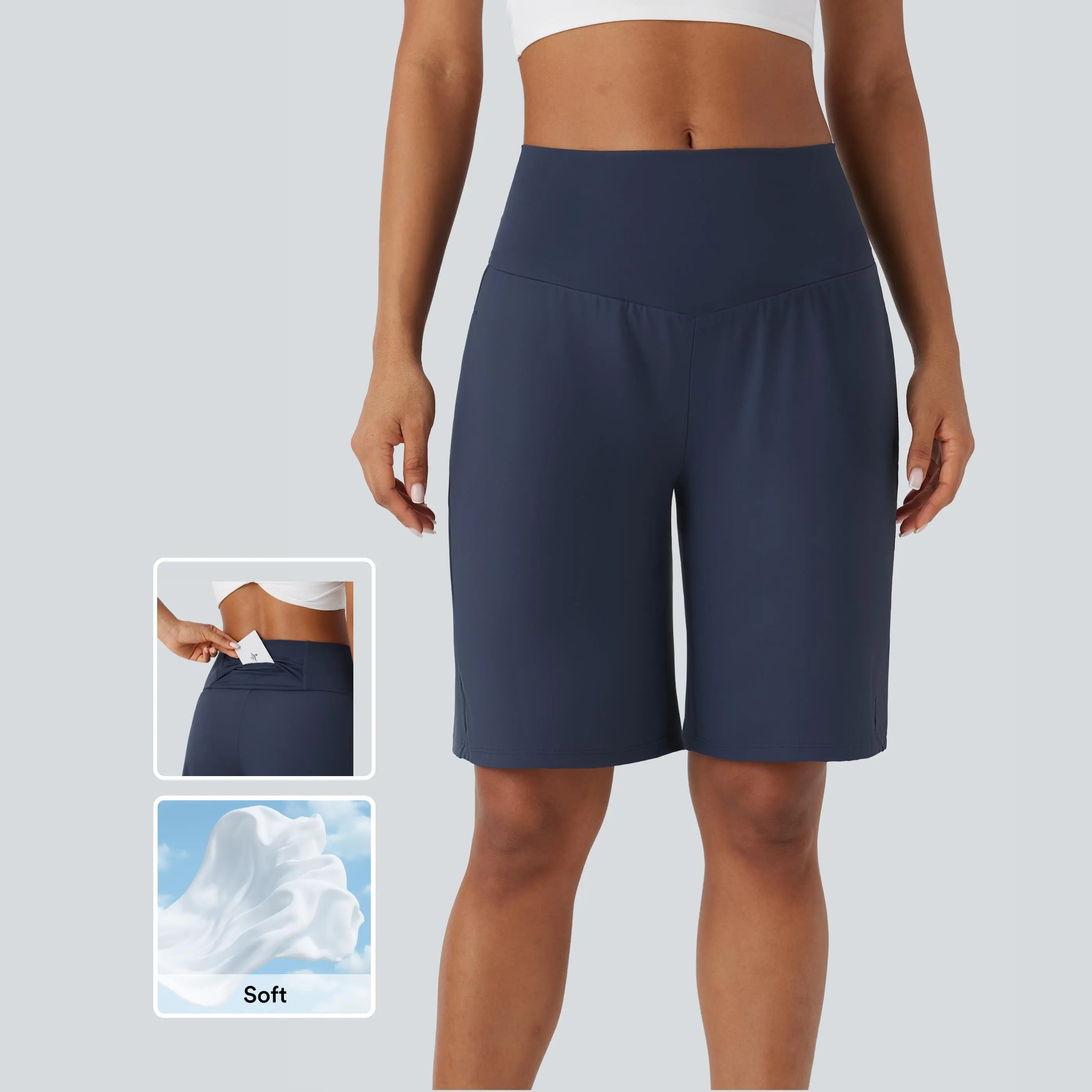 Halara SoftlyZero Airy High Waisted Pockets Cool Touch Yoga Bermuda Shorts#TikTokShopSpringGlowUp