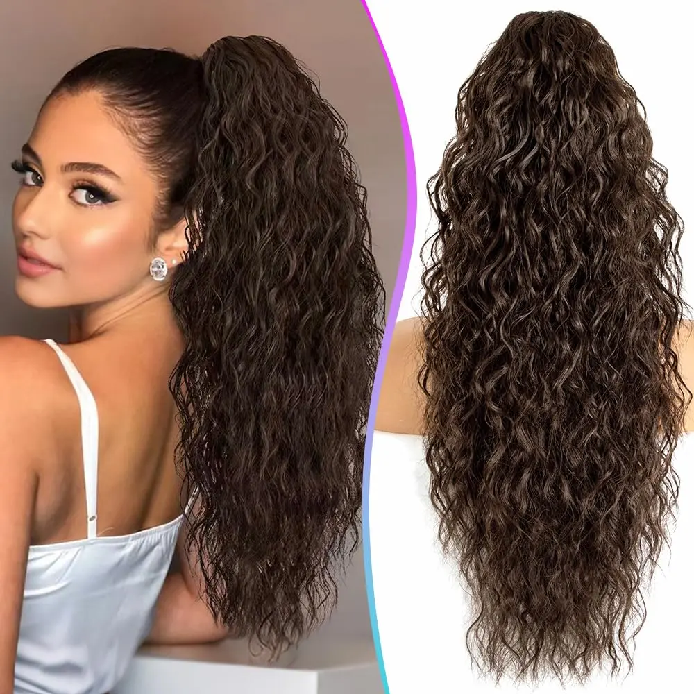 Claw Clip Ponytail Extension for women - 26" Long Curly Drawstring Ponytail Hair Extensions for Women, Strong Hold Fluffy Natural Looking Synthetic Hair Pieces for Women Daily Use(Dark Brown) hair extension synthetic  Colorful Heat-Resistant Tinsel Kit