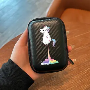 Rainbow Unicorn Pattern Eva Hard Edge Headphone Cable Charger Storage Box, Simple Design with Mesh Pocket, Durable Portable Protection