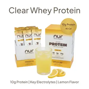 NUR Clear Whey Protein + Electrolytes Drink Mix, Fermented BLG, Single-Serve Sticks, Lemon Kick, 12-Pack – Lactose-Free, Keto-Friendly, Zero Sugar, No Artificial Sweeteners, Daily Hydration