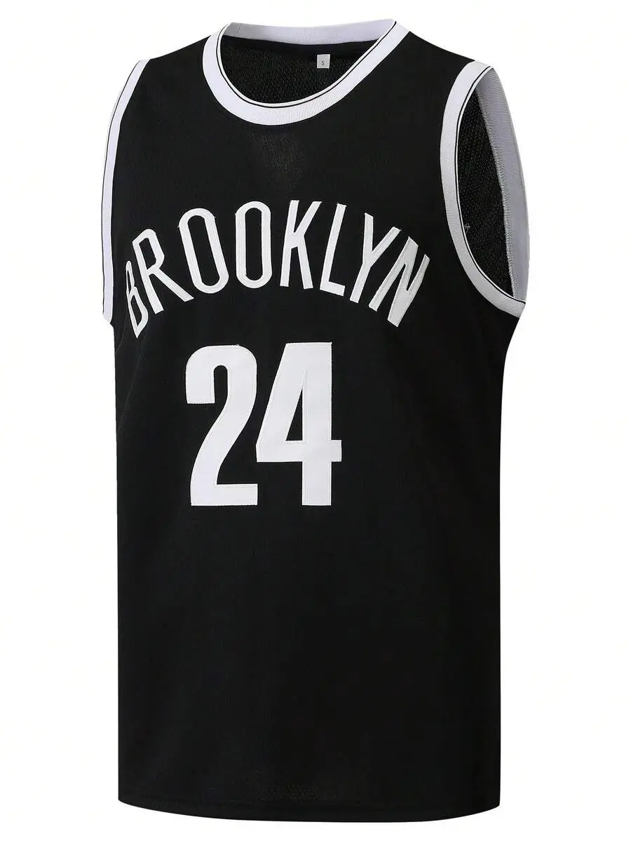 Men's Classic Brooklyn 24 Printed Basketball Jersey - Black Mesh Tank Top - 2D Printed Graphic Streetwear
