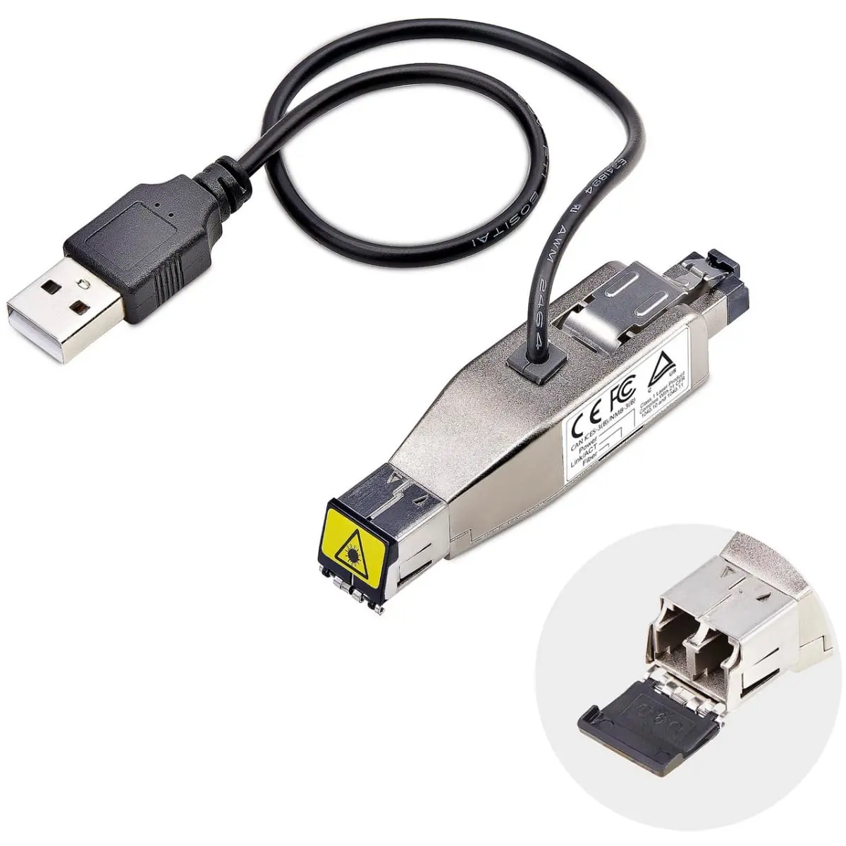 StarTech ST-D01ML55UFIBER USB-Powered TAA Gigabit Fiber to RJ45 Ethernet Converter Dongle, Silver, 0.17 lbs, 3.2x0.8x0.7in, 2.5W Max, 1 Media Converter, 1 Quick-Start Guide for Data Centers & Industrial Automation (LFPT Monitor Compatible)