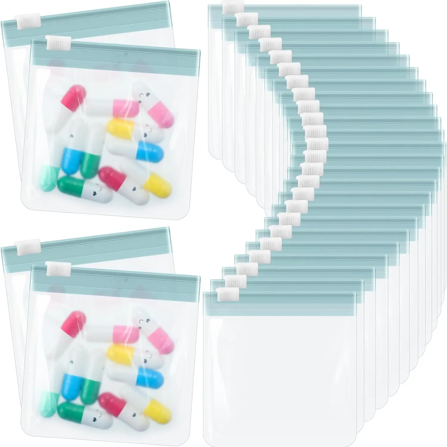 24 Pieces Pill Pouch Bags Zippered Pill Pouch Set Reusable Translucent Medicine Organizer Self Sealing Medicine Bag Travel Plastic Pill Bags with Slide Lock Pill Baggies (Haze Blue) Handepo