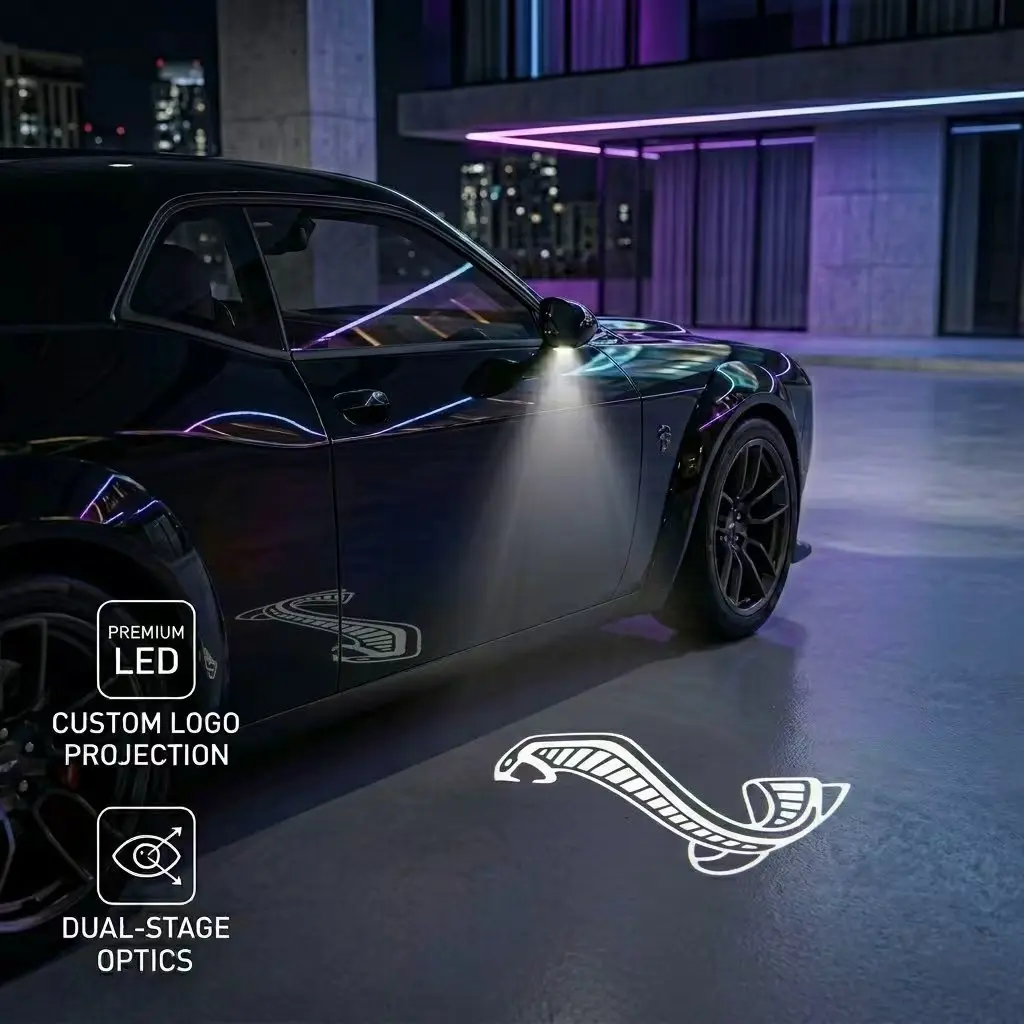 Custom HD Projection LED Puddle Entry Lights for Mustang 2015-2026, Static HD Pattern Under Mirror Projector, Luminous Muscle Car Styling Exterior Replacement Decorative Parts with Wider Illumination