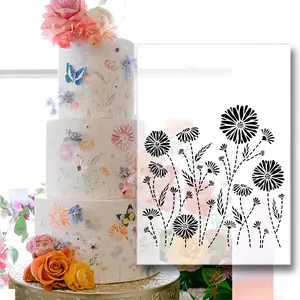 Daisy Floral Cake Stencil Sprinkle Mold, Food Grade Reusable Baking Decoration Template, Home DIY Cake Printing Tool, Wedding Birthday Party Decor, Baking Supplies