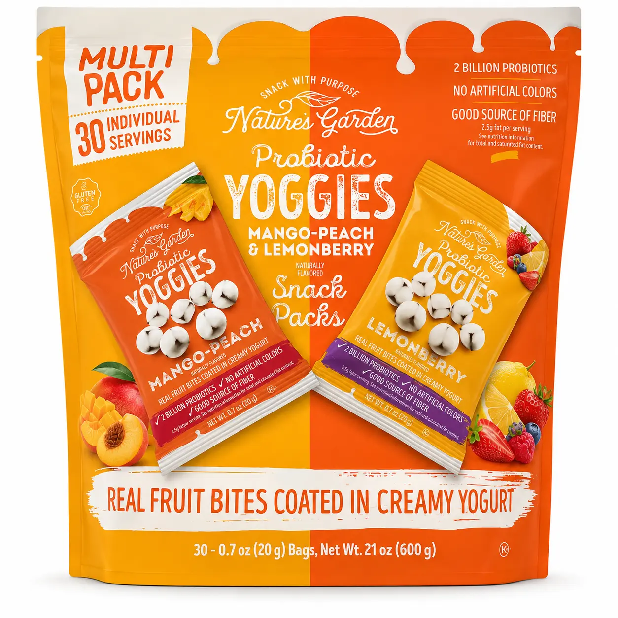 Nature's Garden Yoggies Probiotic Yogurt Bites Snack Pack - Fruity, Real Fruit, Individually Wrapped Multiple-Flavor Mini Bites, 30 Packs