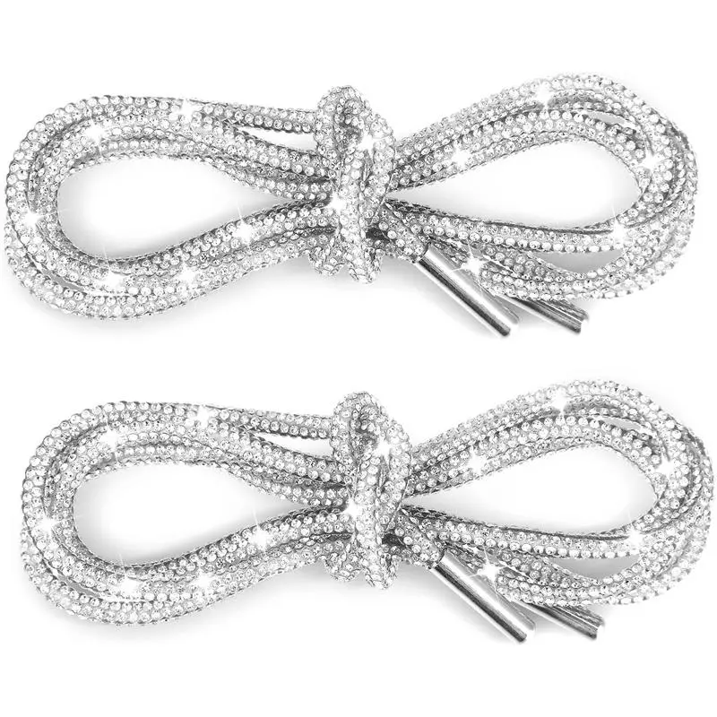 2Pcs Shoe Strings For Sneakers, Crystal Bling Bling Shiny Round Shoe Laces for Sneakers, Drawstring Cords Hoodie String Replacement for Sweatpants Shorts Crystal Hoodies