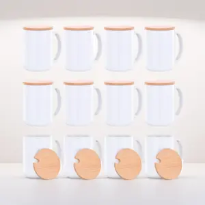 Sublimation Mugs 15 oz with Bamboo Lid Ceramic Coffee Cup Sublimation Coffee Mugs Tazas Para Sublimar Set of 12