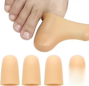 4 Pack Gel Toe Cap and Protector for Big Toe - Large Beige Cushions Protects Women Men Relief Missing Ingrown Toenails Corns Blisters Hammer Toes