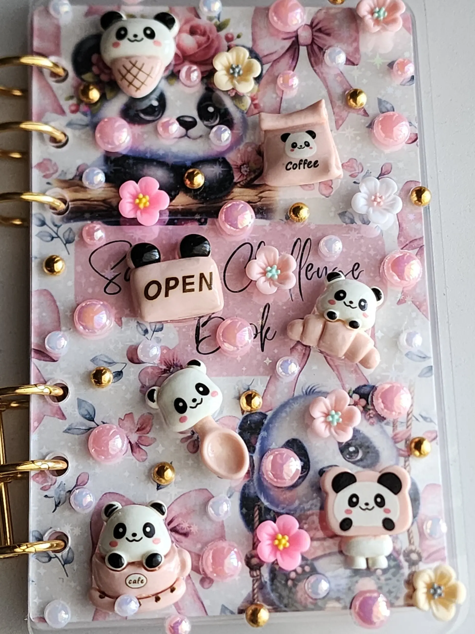 Pink Panda Acrylic A6 Personal Binder, Girly Office Supplies, Aesthetic Office Accessories for Desk Organization & Personal Stationery Needs, Binder Binders