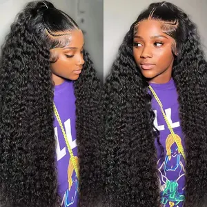 IAMFUPO 13x6 Deep Wave Lace Front Wigs 200 Density Full Frontal Wig for Women Brazilian Virgin Hair 24 Inch Natural Hairline Soft Durable HD Transparent Lace Pre Plucked