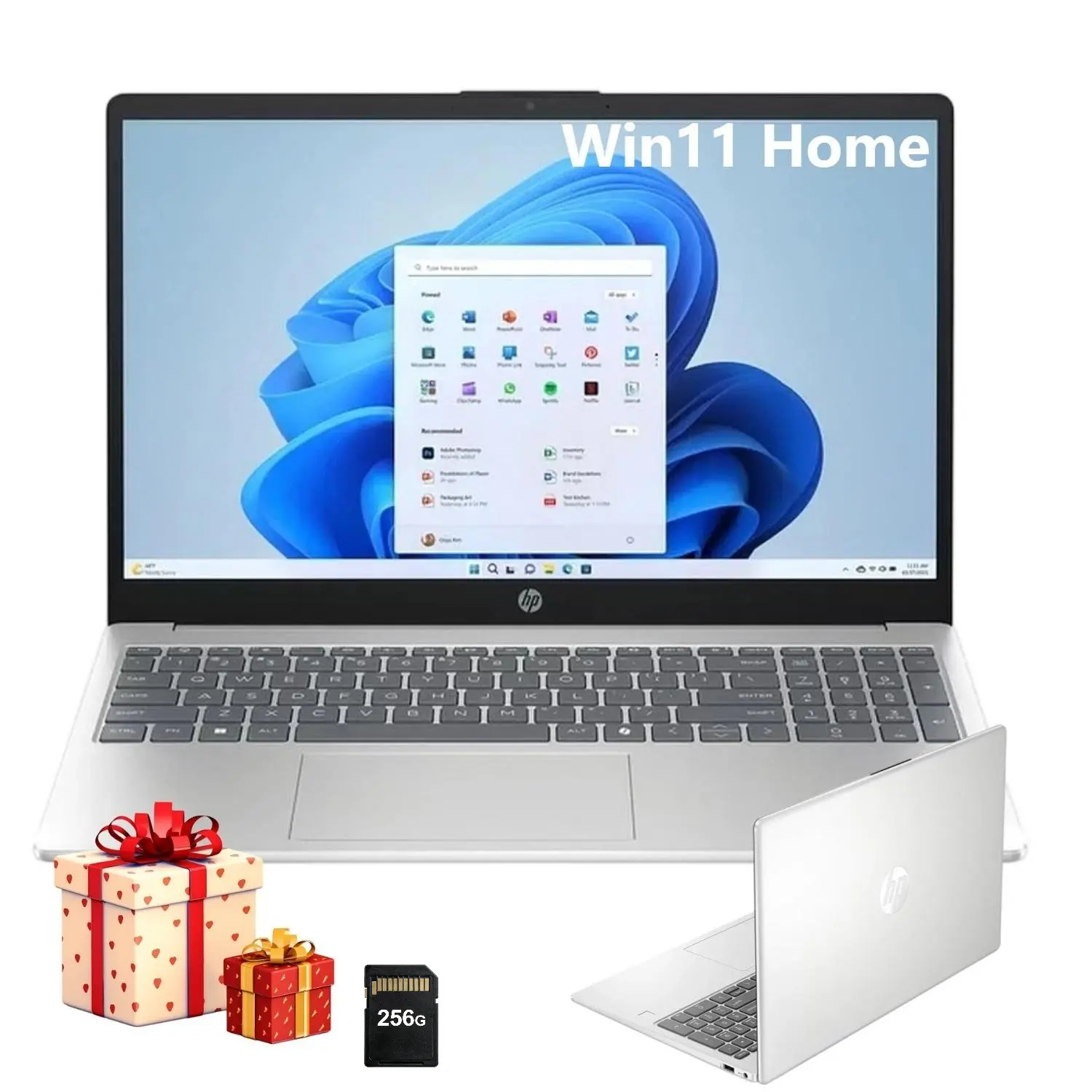 HP 2026 15.6in Lightweight Cordless Laptop for Work & Study, Intel i3-N305 CPU, Intel UHD Graphics, Up to 32GB RAM, 512GB Storage, Windows 11 Home, Silver, School Bundle Accessory