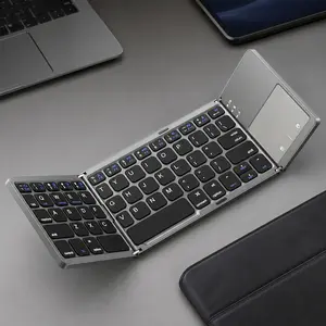 Foldable Slim Bluetooth Keyboard Touchpad USB-C Rechargeable Compatible Multi Systems Portable Durable Wireless for Smartphone Tablet Laptop iPad Office Gaming Dust Resistant Silicon Case