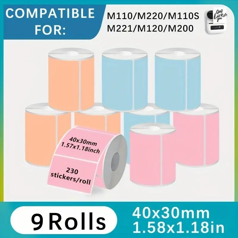 9-color label stickers, 40x30mm thermal sensitive label stickers 230/roll - color self-adhesive multi-purpose labels, commonly used in kitchen, refrigerator, cosmetics and other classification labels or prompt labels.