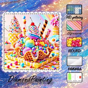 DIY 5D Flocking Fabric Diamond Painting Craft Kit, Diamond Painting Kits, AB Diamonds, Fairy Dust Diamonds, Ice Cream, Candy, Waffle Cone Diamond Embroidery, Diamond Art Kit, Wall Decor, Gift for Family, Loved Ones, and Friends