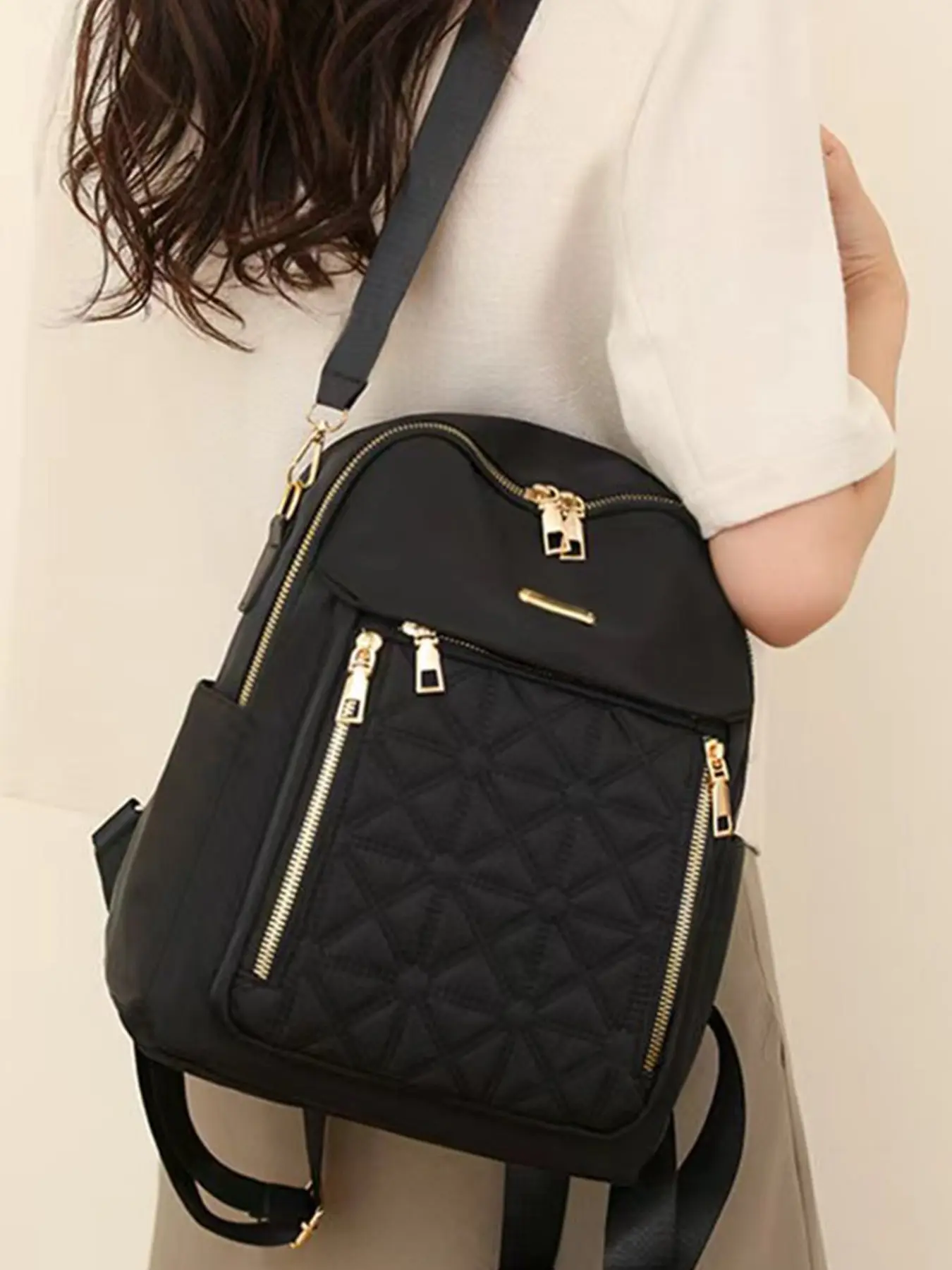 Diamond Stitched Shoulder Bag for Women, Multi-Layer Dual-Use Backpack, Backpacks Women, Lightweight and Spacious, Single Shoulder Crossbody Commute Casual Small Bag, Quilted Nylon Backpack