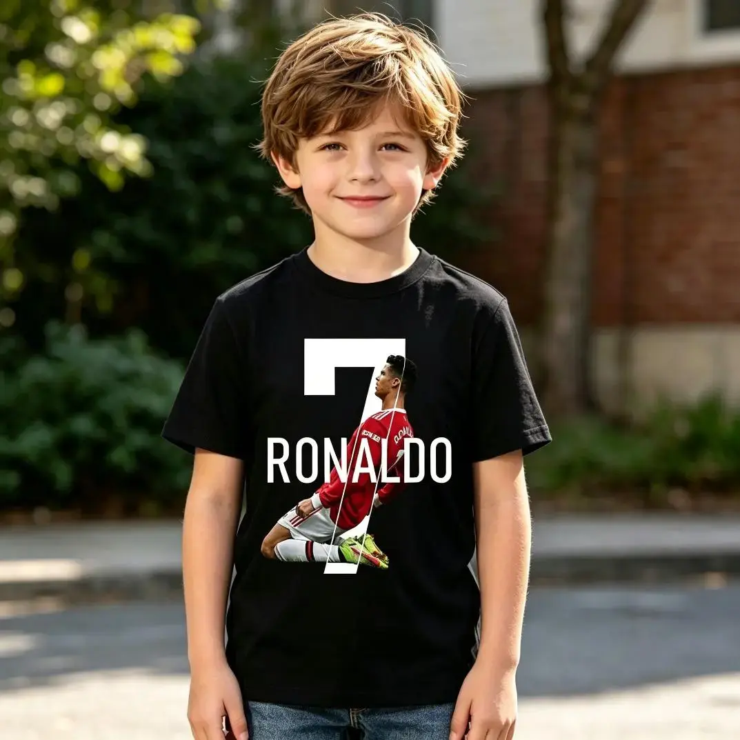 CR7 Soccer Graphic T-Shirt, Unisex Crew Neck Breathable Cotton Tee, Sporty Regular Fit Top for Summer Outdoor Play