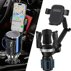 2 in 1 Cup Holder Phone Mount, Cup Holder Expander For Car Long Arm With 360°Rotation Cup Holder Cell Phone Holder For Car Compatible With Most Smartphones,Fit for Up to 5.31'' Drinks/Mugs/Foods