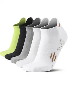 Men's Cotton Ankle Socks 5 Pairs Spring Autumn Thin Deodorant Breathable Athletic Running Socks with Heel Tab for Teenagers Students Boys White