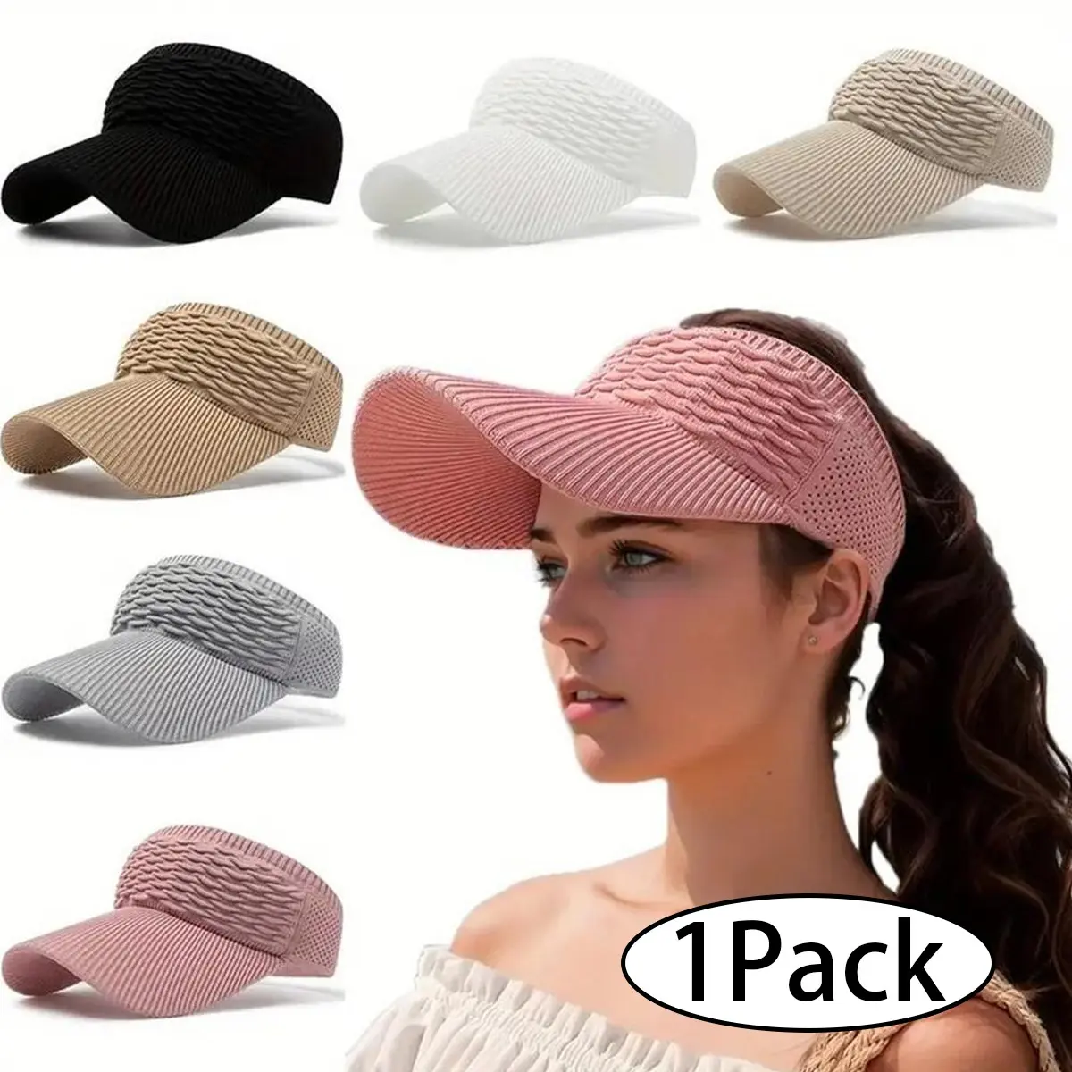 Women Sun Visor Hat, Knitted Hats for Summer, Beach Hat, Elastic Sports Hat, Empty Top, Quick Drying, Wide Brim, Golf Cap, Adjustable Sun Cap, High Quality Hat, Outdoor Sun Hat, Outdoor Headwear