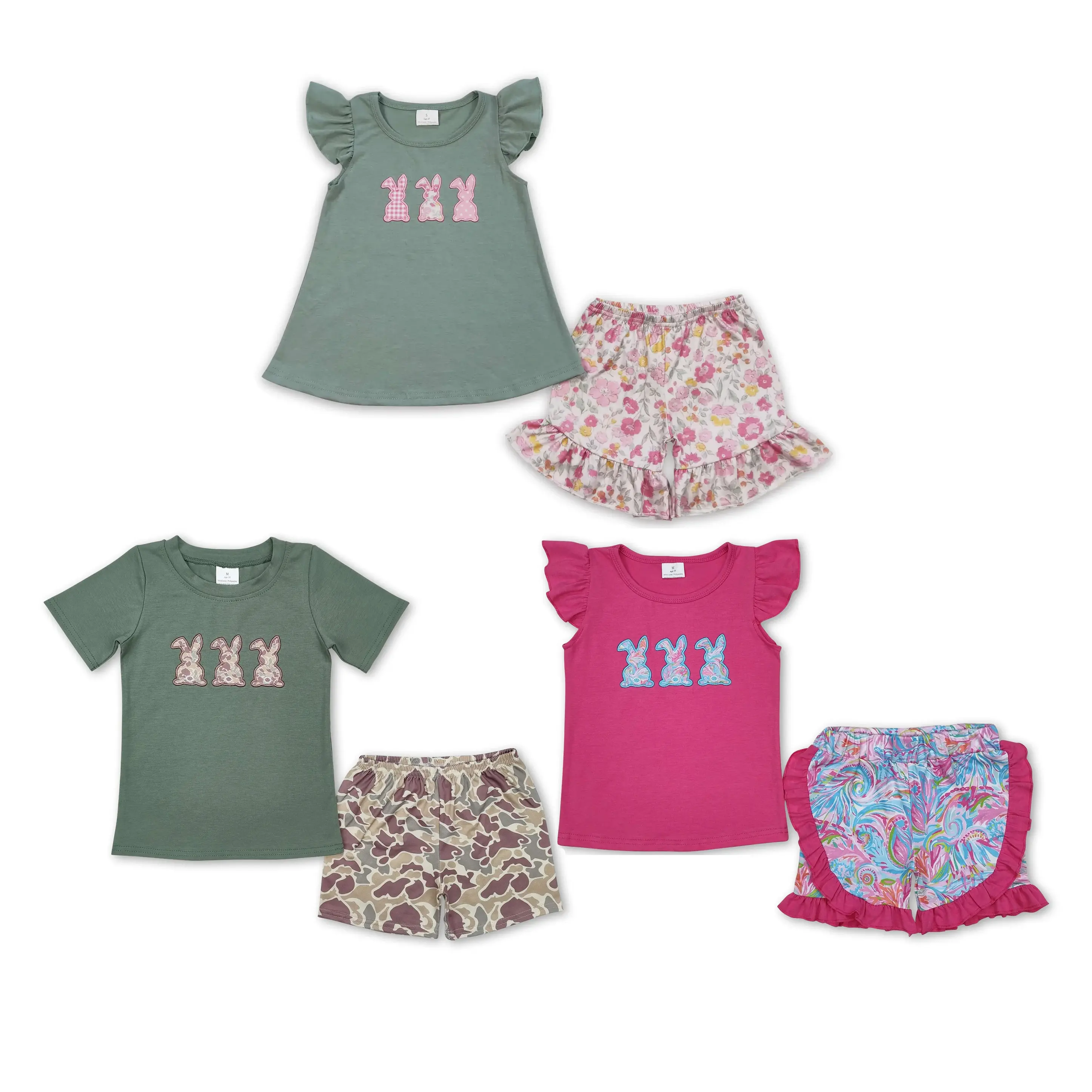 Boys' Toddler Easter Camo Embroidery Bunny Print 2-Piece Fashion Style Set, Kids' Clothes for Children, Clothes Kids