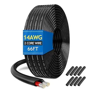 14 Gauge Oxygen Free Tinned Copper Electrical Wire, 66ft / 20m 14 AWG 2 Conductor Multi Strand OFC Pure Copper Wire with PVC Jacket, Flexible Wire for Automotive/Car/Home Theater/Lamp/Marine Cable