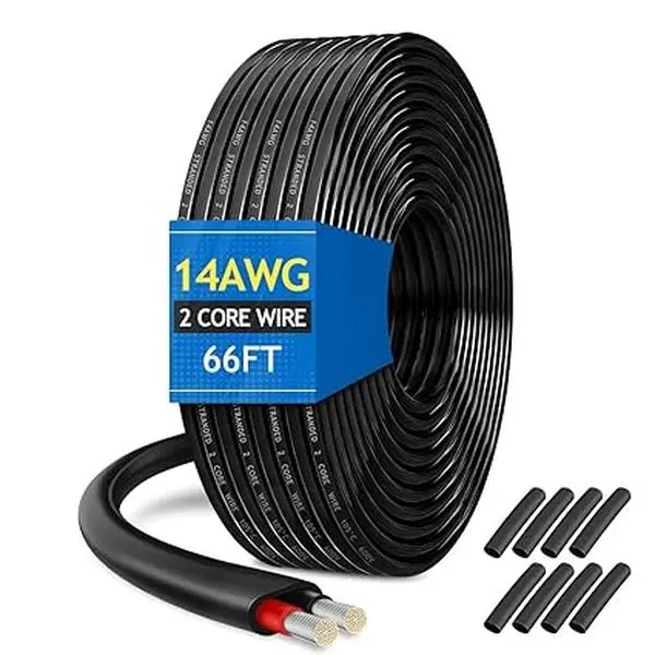 14 Gauge Oxygen Free Tinned Copper Electrical Wire, 66ft / 20m 14 AWG 2 Conductor Multi Strand OFC Pure Copper Wire with PVC Jacket, Flexible Wire for Automotive/Car/Home Theater/Lamp/Marine Cable