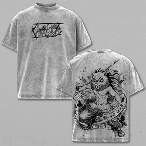 Inosuke Hashibira Tee Washed – Demon Slayer Washed Anime Manga T-Shirt, Minimal Washed Beast Breathing Graphic Tee, Unisex Oversized Streetwear Shirt, Wild Mountain Fighter Aesthetic Tee, Gift for Demon Slayer Fans