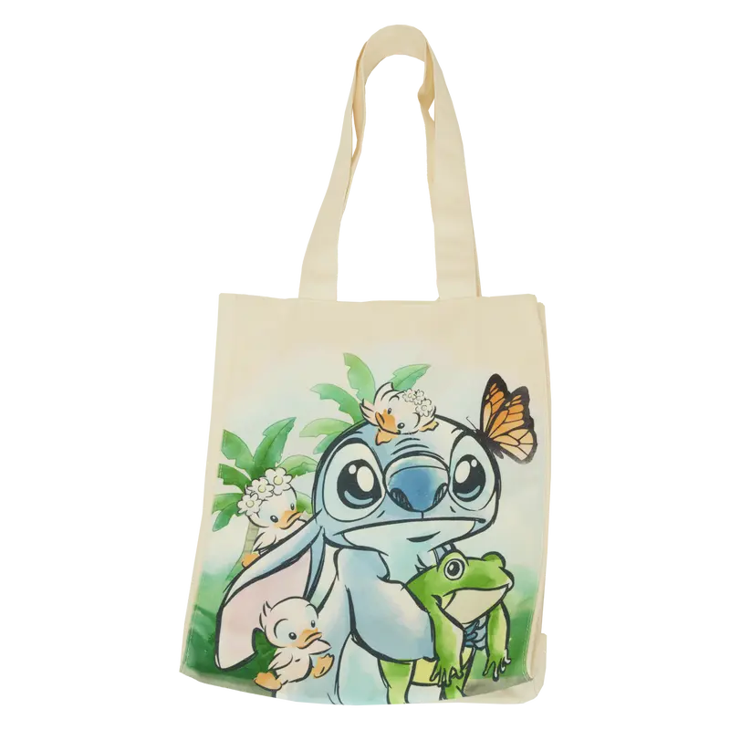 STITCH Lilo & Stitch Springtime Daisy Watercolor Print Recycled Canvas Tote Bag, Large Everyday Beach Tote, Everyday Bags, Bags For Everyday
