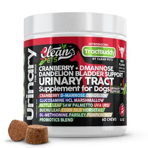 Clean Pets Cranberry, D-Mannose, Dandelion, Glucosamine, HCL, Marshmallow, Nettle Leaf, Saw Palmetto, Uva Ursi, Buchu Leaf & More for Dogs Urinary Tract Support Chews – TractBuddy