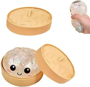 Sparkling Glitter Dumpling Squishy Box, Dumpling Squishies, Soft Squeeze Decompression Dough for Anxiety Relief Fidget (Clear White)
