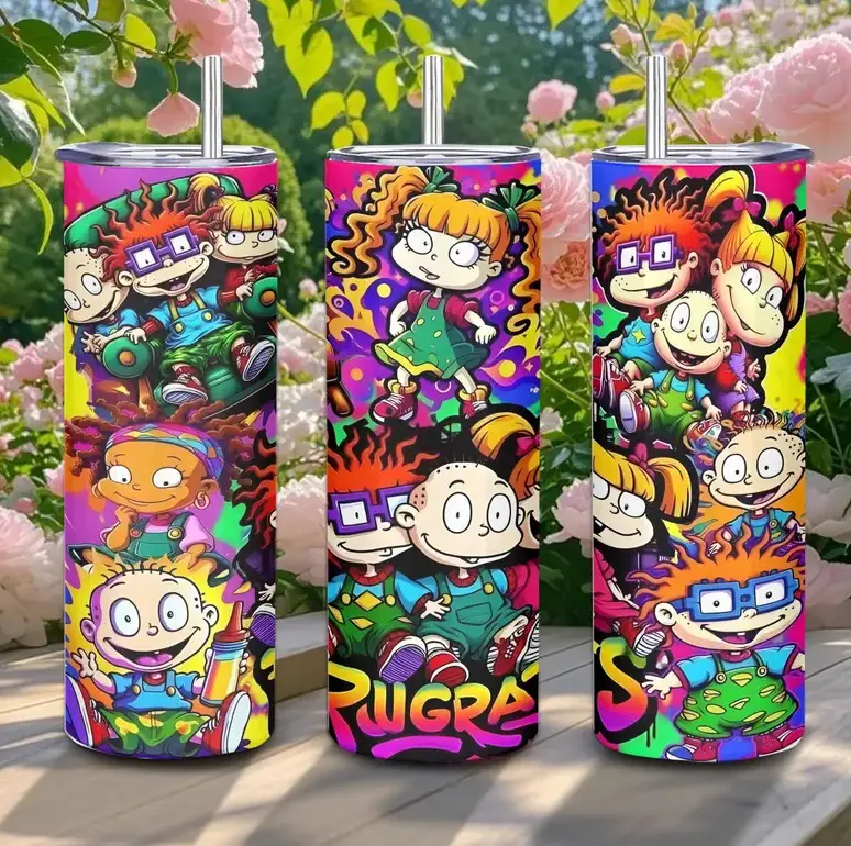 [90s Cartoon Nostalgia, Retro Nickelodeon & Classic Animation Aesthetic] 20oz Rugrats Tumbler, Stainless Steel Travel Mug, Insulated Cup - with Straw Lid & Gift Box