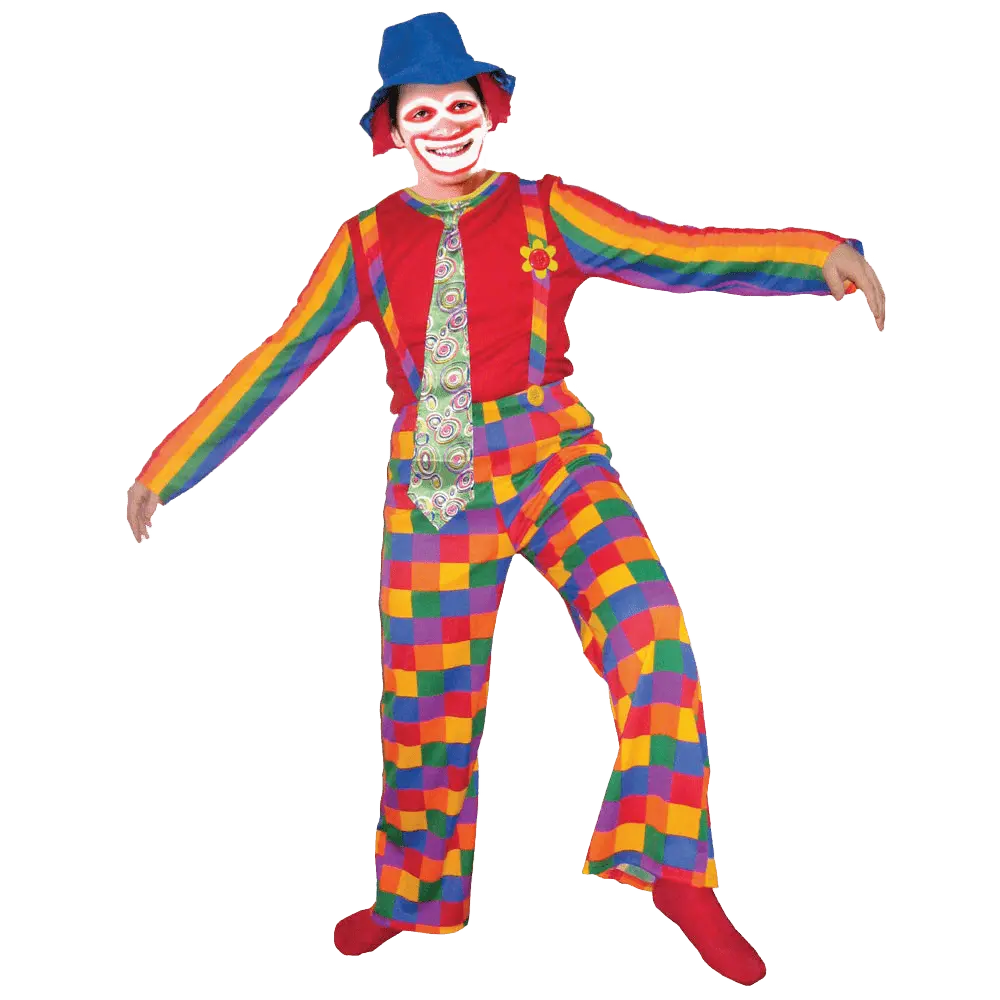 Jolly Laughing Clown Costume For Adults - Circus Role Play Colorful Jumpsuit with Hat For Halloween, Pretend Play Fun, Theme Party & Cosplay -  Menswear
