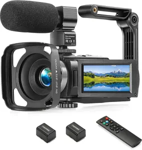 Camcorder FHD 1080P Video Camera for YouTube with 30FPS 36MP 3.0 Inch 270  Rotation LCD, 16X Digital Zoom Vlogging Camera for Beginners with 2  Microphone, Remote, Stabilizer, Lens Hood