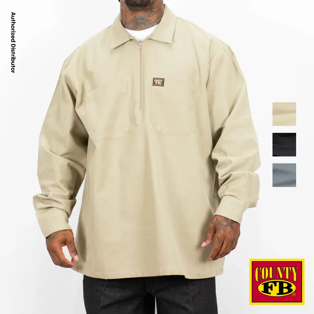 FB COUNTY Men's Casual 1/2 Zip Shirts FBCOUNTY Long Sleeve Half Zip Shirt 2 Pockets Classic Collared Casual Work Hip Hop Chicano Fashion Plain Cotton