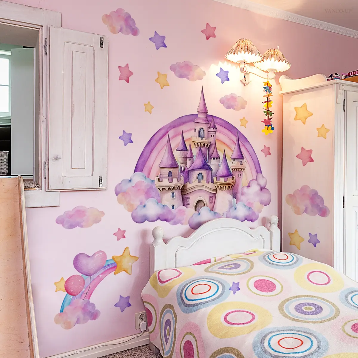 Rainbow Castle Wall Stickers Set, Interior Stickers, Self-Adhesive Decorative Decals for Living Room & Girls Bedroom, Creative Background Decoration, Wall Art Stickers, Girl Room Accessories, Sticker Decorations