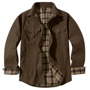 Men's Flannel Lined Shirt Jacket Waxed Cotton Water Resistant