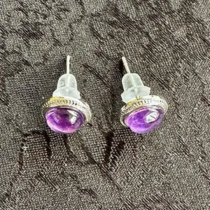 Elegant Purple Amethyst Stud Earrings silver studs Settings for Women's Fashion Jewelry