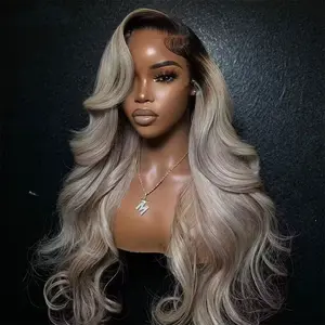 Milk Tea Ombre Ash Blonde Lace Front Wig Human Hair Upgrades 13x6 Body Wave Lace Front Wig for Women HD Invisible Frontal Wig For Women Brown Root Ombre Human Hair Wig