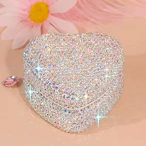 Diamond Heart-Shaped Jewelry Box, Mini Shiny Decorative Box for Storage Ring Earrings Trinkets Portable Travel Jewelry Holder Cute Festive Gift Box Large Capacity Clear Organizer