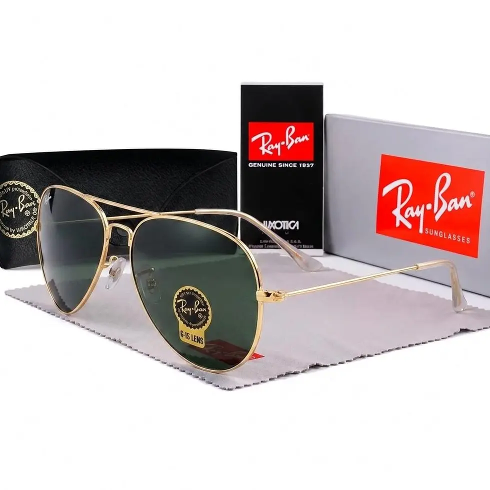Ray-Ban Polarized Aviator Sunglasses – UV400 Green Lens Gold Frame Eyewear for Driving Travel for Men Women