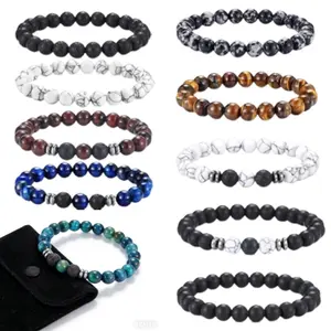 10 PCS Set Bracelet Round Beaded Bracelet Men And Women Stone Stone Natural Stone Stretch Beaded Bracelet Unisex, Suitable for Men And Women