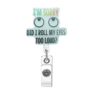 Funny English Letter Design Retractable Badge Holder, Nurse Badge Reel, Acrylic Name Badge Clip, Suitable for Nurses, Nursing Students, Volunteers, Office Workers, Gifts for Colleagues, Badge Reels Retractable