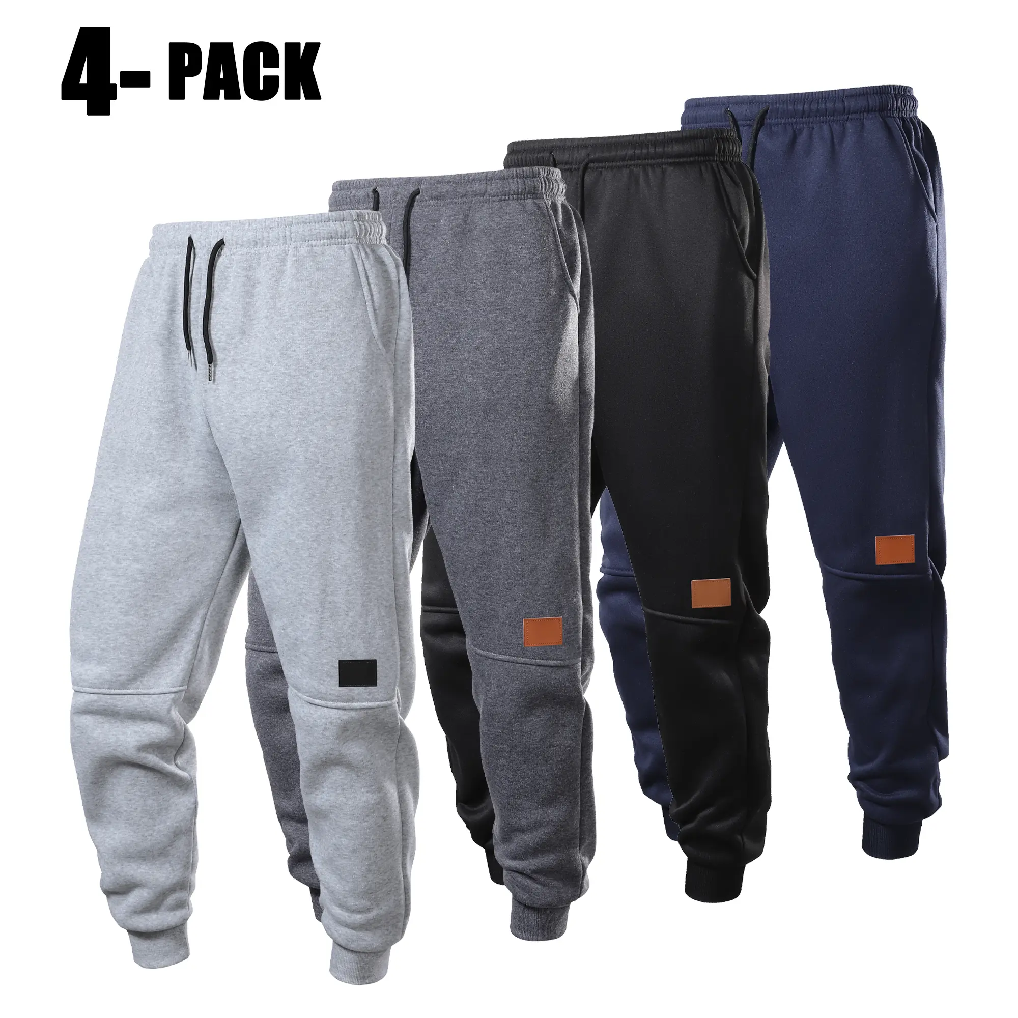 Men’s Basics 4-Pack Universal Jogger Sweatpants - Elastic Waistband, Drawstring, Cuffed Full-Length, Multi-Color, Casual, Sports Fitness, Flexibility and Ease of Movement, s, Light Gray + Dark Gray + Black + Navy Blue, Male, Cuffed Hems, Polyester, Men's,