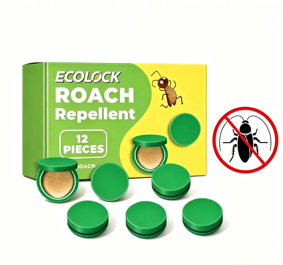 ECOLOCK 12 Pack Enhanced Plant Based Roach Repellent Discs Upgrade Cockroach Pods Non-Toxic Deterrent For Home Kitchen Cabinets, Garage, RV Storage With Children & Pets