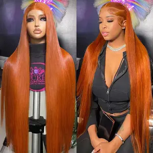 Bling Hair 30 32 Inch Ginger Straight Human Hair Wig Orange Brazilian 13x4 13x6 Hd Transparent Lace Frontal Ginger Human Hair Wigs for Women Pre Plucked 180% Density