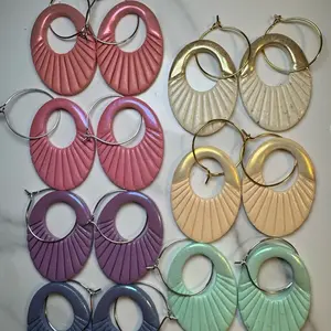 Polymer Clay Lightweight Handmade Hypoallergenic Earrings in 7 Colors Oval Shape with Shimmery Top for Allergy-Conscious Fashion Lovers