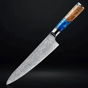 67-Layer Damascus Steel Chef's Knife - Japanese VG10 Steel Kitchen Knife - 'Tsunami' - 8" Damascus Blade - Senken Knives
