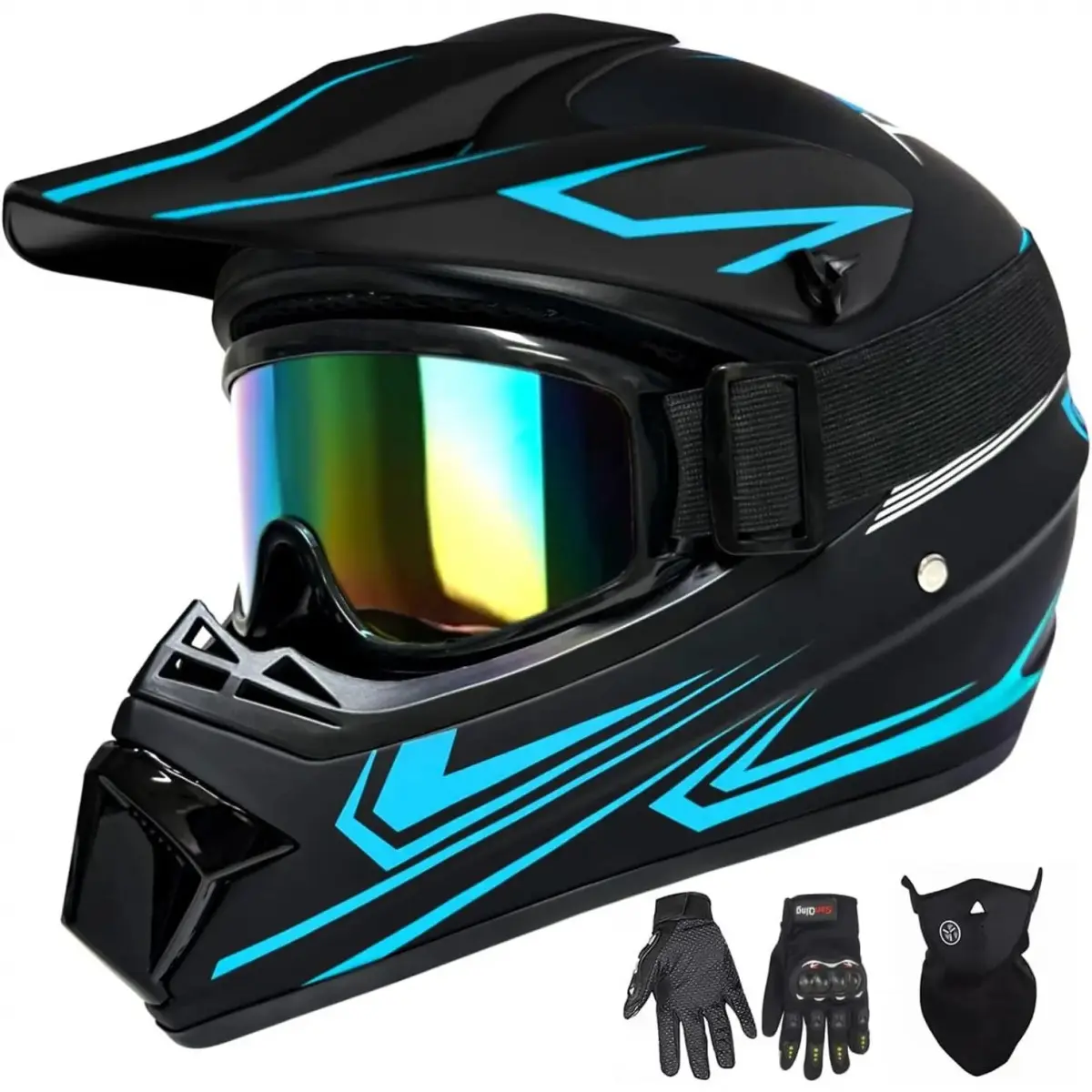 Youth Kids Motocross Helmet, Adult ATV Dirt Bike Helmet with Goggles Gloves & Mask Quick, Full Face Motorcycle Helmet with Quick Release Buckle DOT Certified